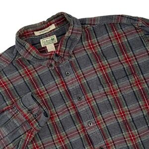 L.L.Bean Mens XL Tall Gray Plaid Flannel Button Up Long Sleeve‎ Shirt Vintage